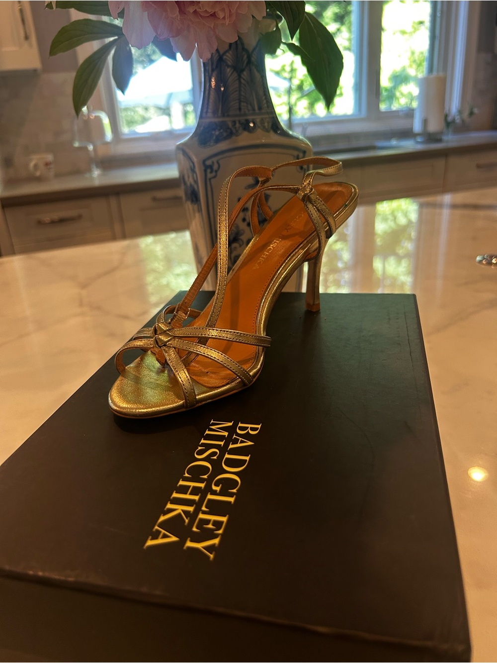 Badgley Mischka Metallic Gold Strappy Heeled Sandals